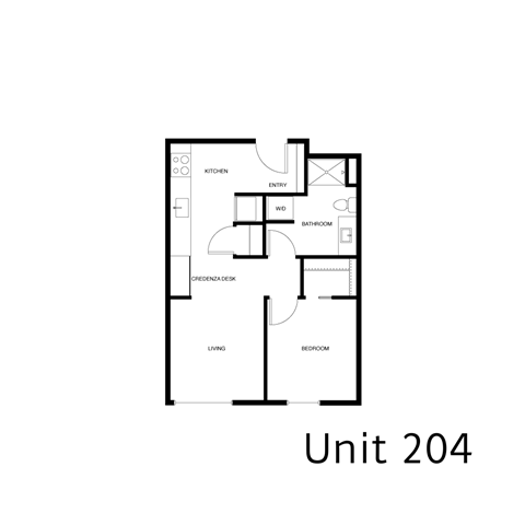 Floor plan for 1 bed, 1 bath, 568 sqft